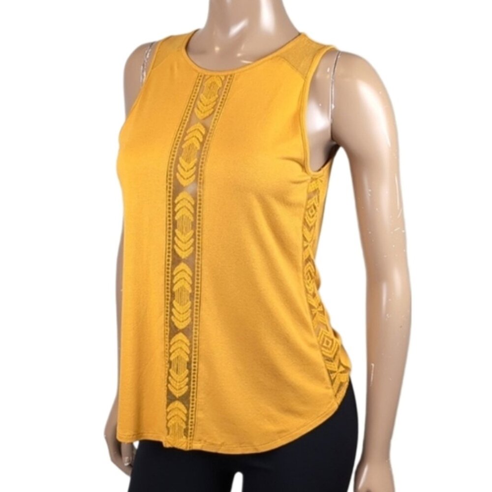 Dynamite Lace Spliced Tank Top Boho Mustard Sleeveless Womens Size Medium